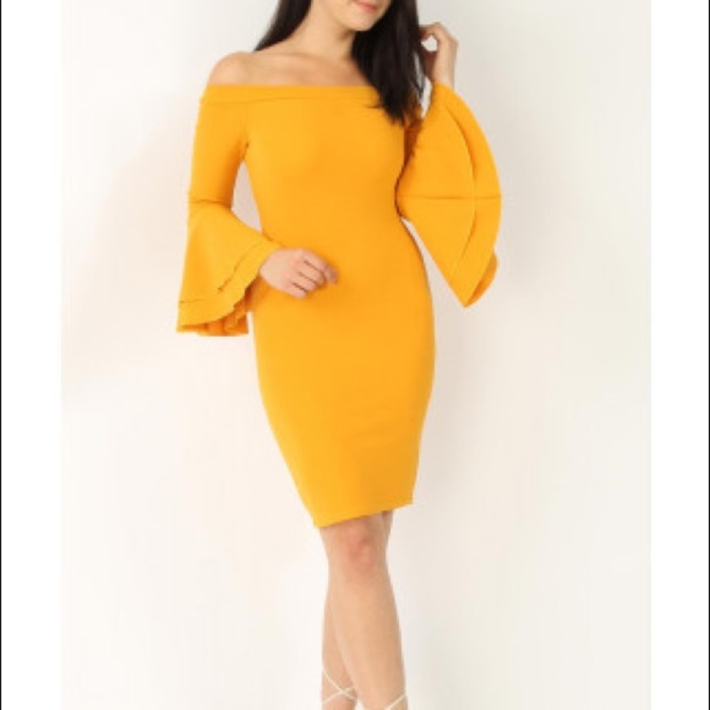 Mustard Mini bell Sleeve Dress